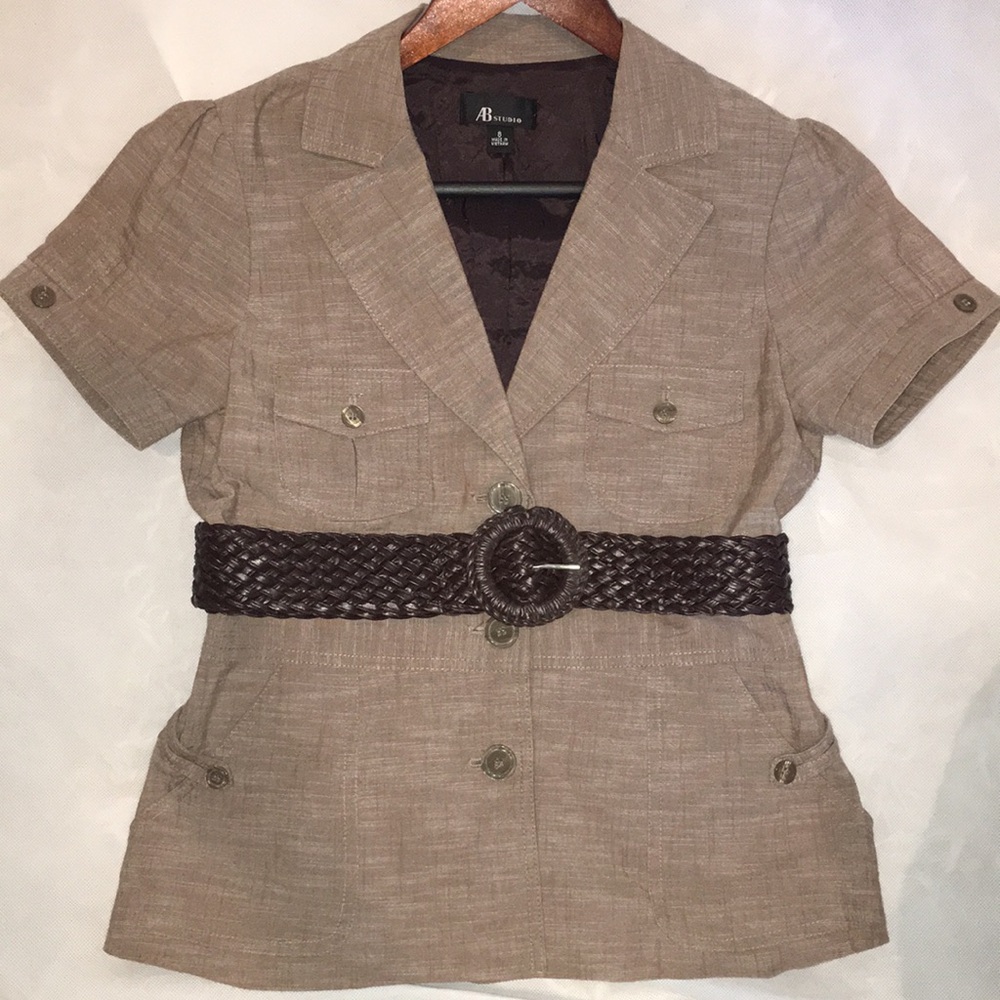 Ab Studio Brown Short Sleeve Jacket And Belt Set | Size 8
